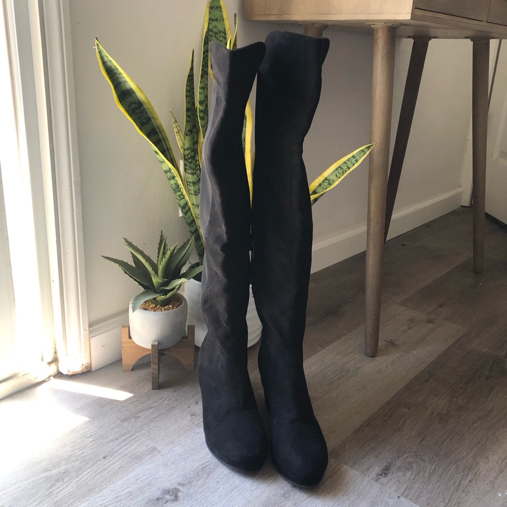 H&M Two tone suede over the knee wedge boots